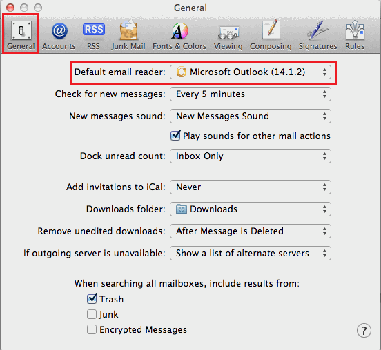 outllok for mac not defualt email